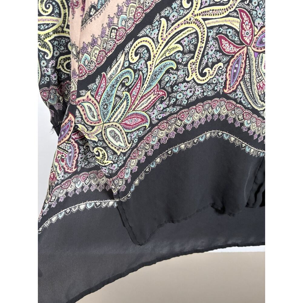 Etro Sz 40 US 4 100% Silk Blouse Paisley Stripe Italy V-Neck Hi-Low FLAW Silk - Picture 3 of 10